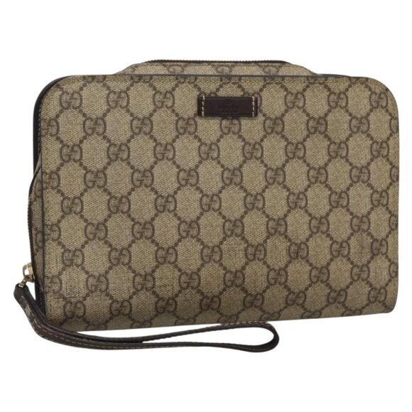 GUCCI GG Supreme Clutch Bag PVC Beige 201755 Auth - Picture 1 of 16